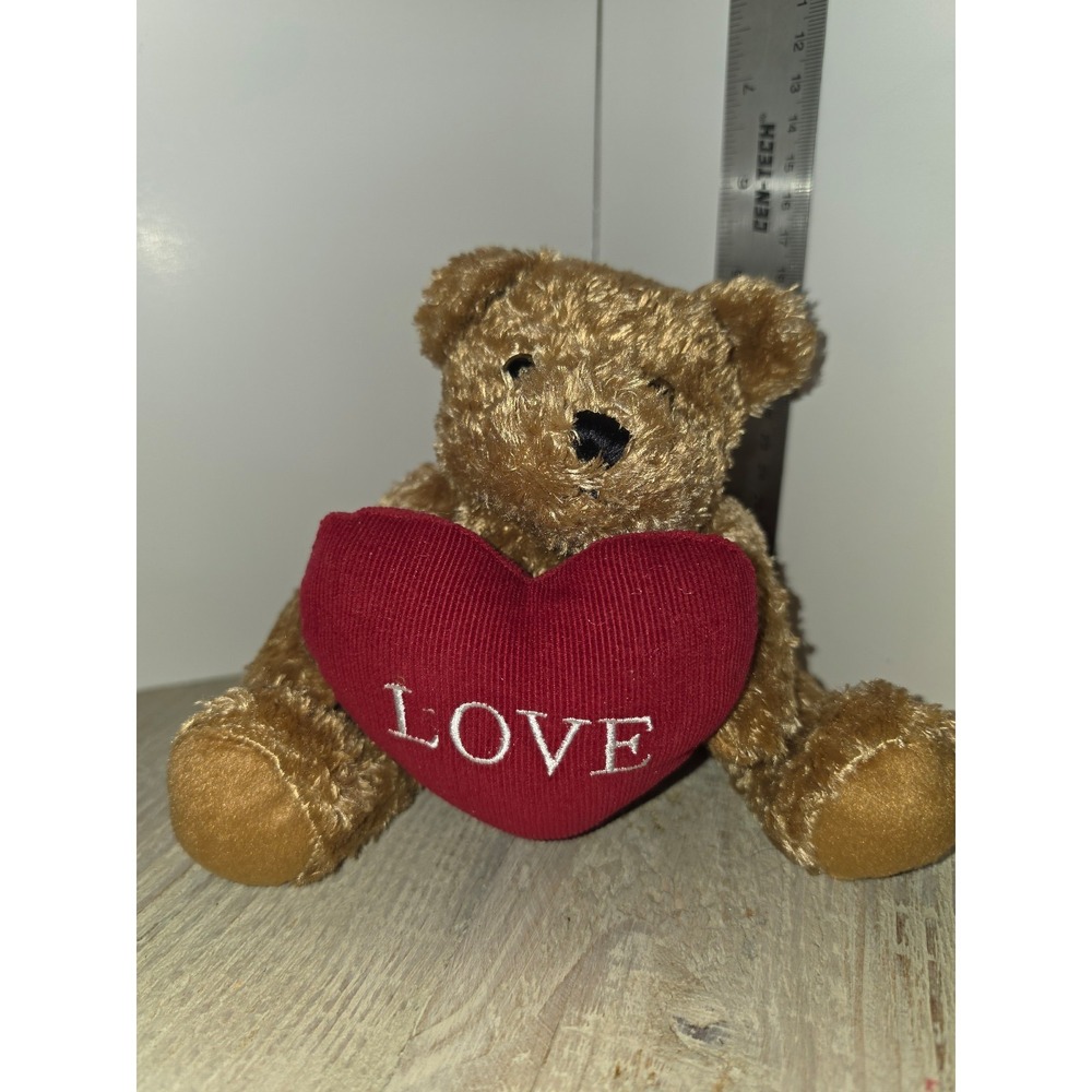 Shaggy vintage teddy bear‎ plush holding a red heart saying Love perfect gift